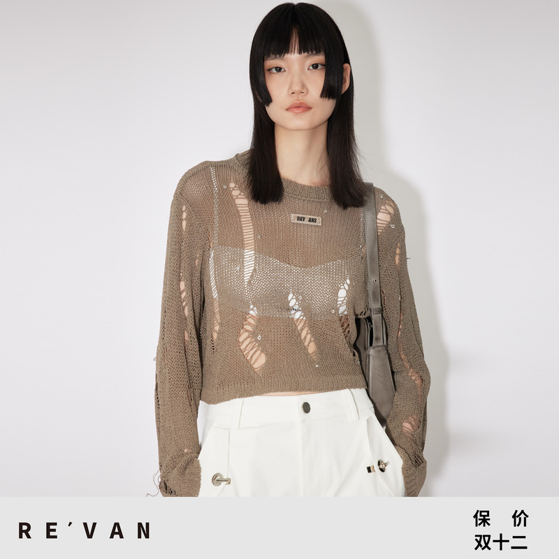 REVAN芮范设计师款洗旧感钉钻破洞毛衫RM30601008