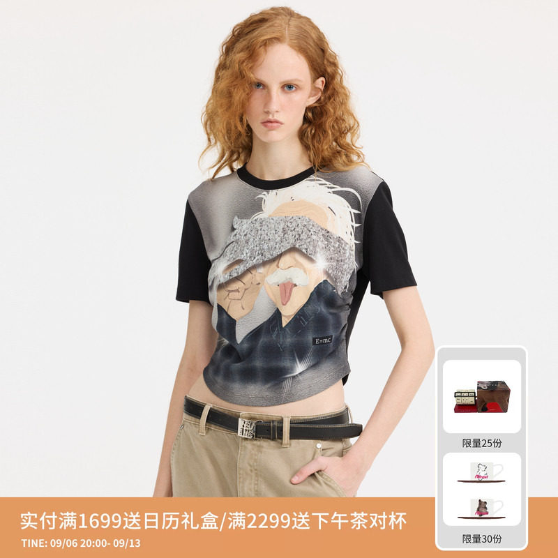 REVAN芮范设计师款趣味爱因斯坦图案T恤RL11001017图片