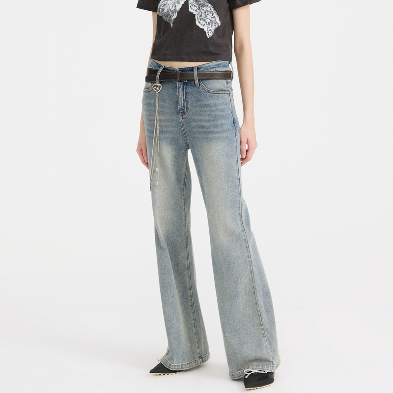 REVAN芮范2025春季新品设计师款做旧渐变牛仔喇叭裤RL11302076