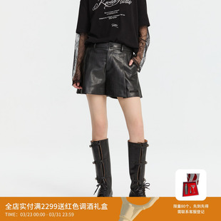 REVAN芮范设计师款 RM91306123 酷感皮革高腰百褶裙裤