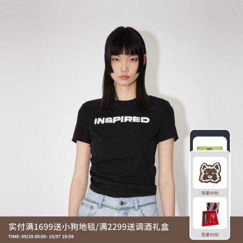REVAN芮范设计师款层次感抽褶黑色短袖T恤RM31001002