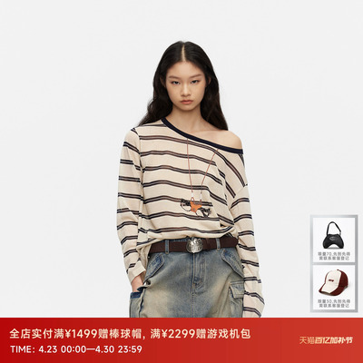 REVAN芮范设计师款趣味眼镜挂饰印花条纹毛针织衫RK30601404