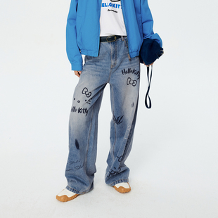 REVAN芮范HelloKitty俏皮烫钻印花经典水洗牛仔裤RK11302417