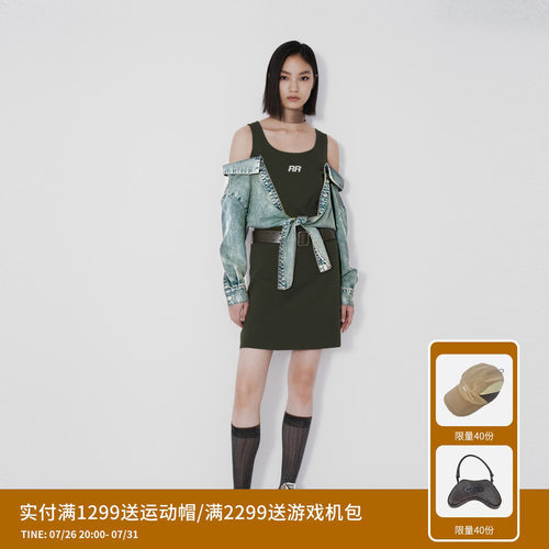 REVAN芮范设计师款真两件牛仔针织连衣裙RM71103126
