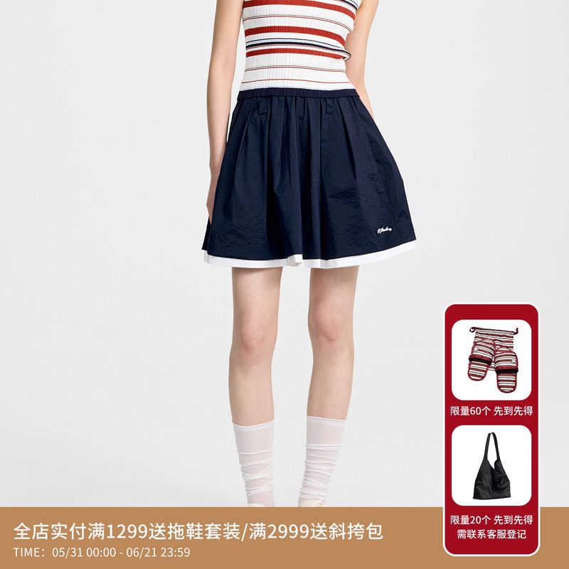 【刘些宁同款】REVAN芮范高智感学院撞色短裙RL31501339