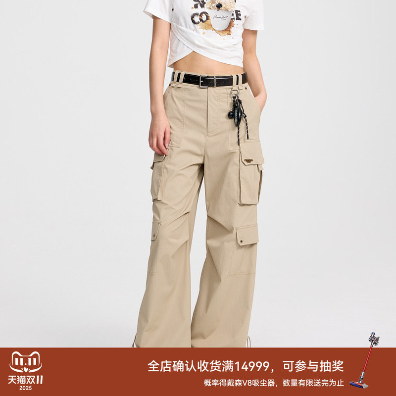 REVAN芮范2025夏季新品设计师款经典挂饰卡其色工装裤RL31301124