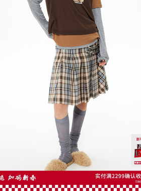 REVAN芮范设计师款学院风金属扣格纹中裙RL91503161