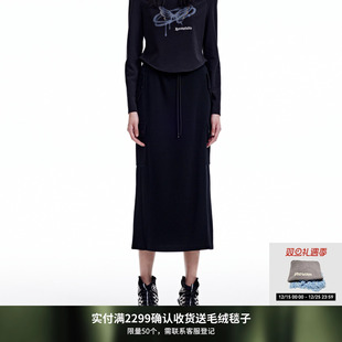 REVAN芮范设计师款 街头风通勤黑色中长裙RN91506197