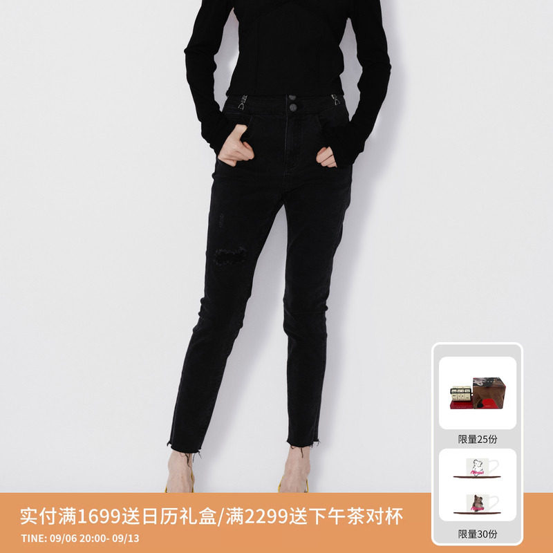 REVAN芮范设计师款百搭黑灰牛仔小脚裤RM71302064图片