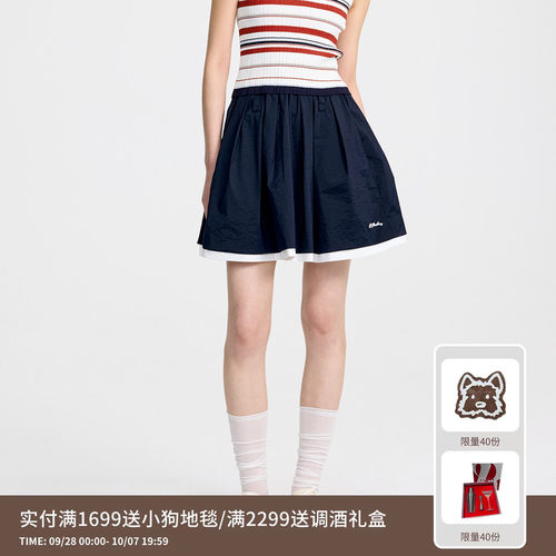【刘些宁同款】REVAN芮范高智感学院撞色短裙RL31501339