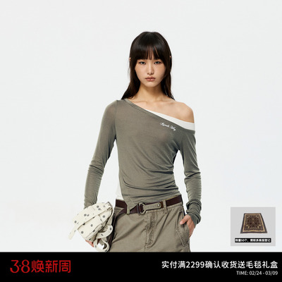 REVAN芮范设计师款质感不对称撞色拼接斜肩单衣RK10801492