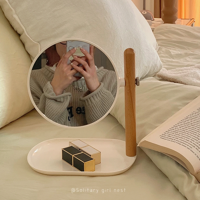 ins风桌面台式化妆镜女网红化妆镜可携式宿舍学生办公室小镜子双