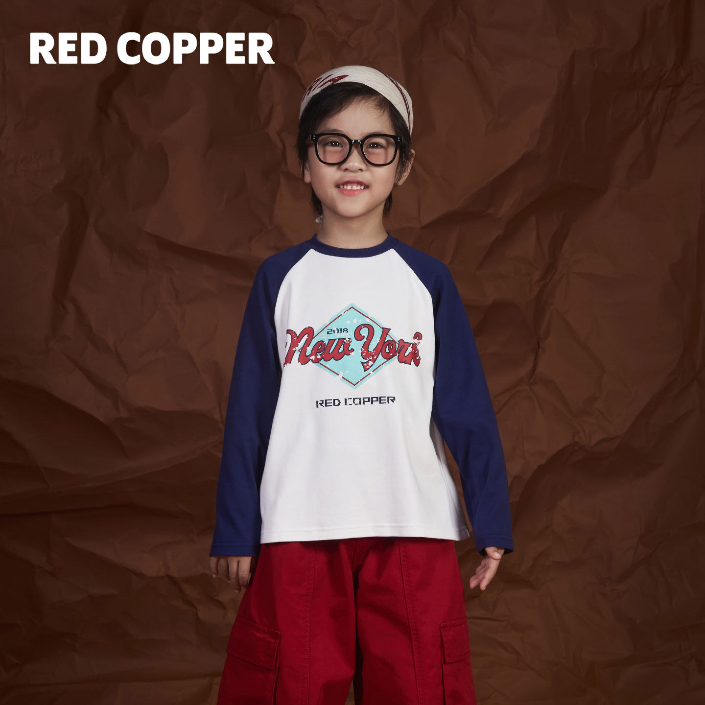 redcopper童装男童2025新款秋冬季上衣儿童美式插肩袖洋气长袖T恤