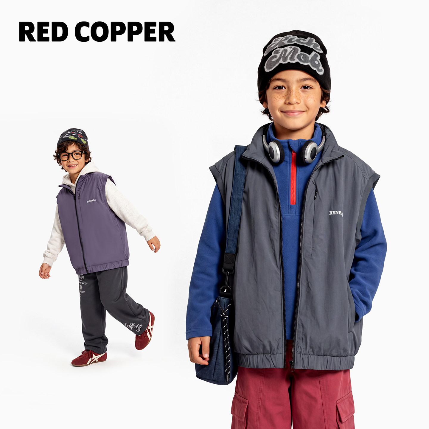 redcopper童装男童女童2026新款冬季儿童棉服美式保暖百搭马甲潮