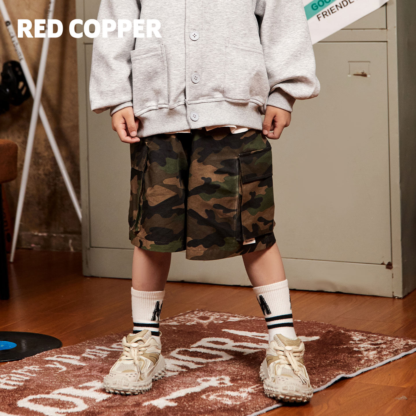 redcopper童装男童2026春夏新款裤子儿童美式洋气迷彩裤工装短裤