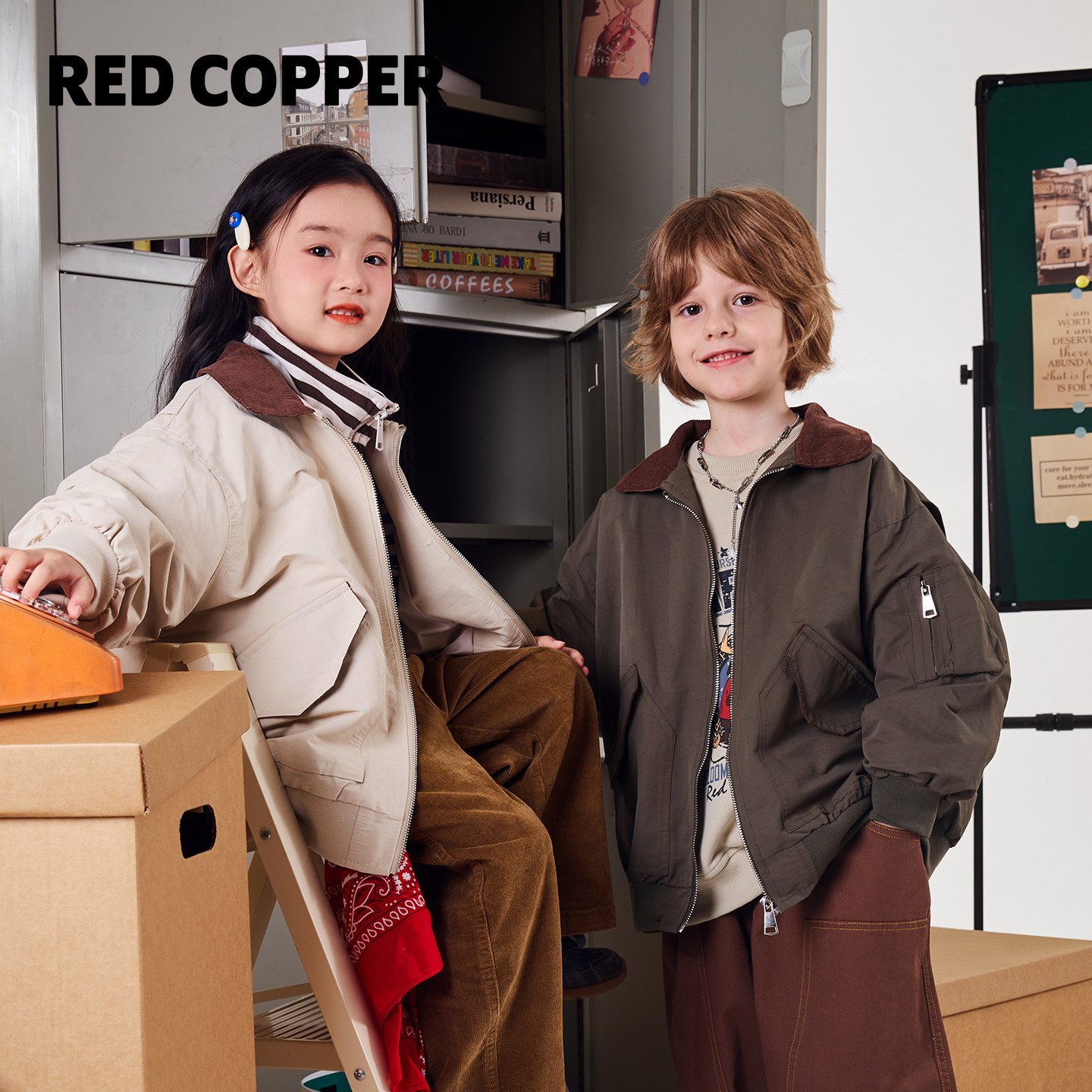 redcopper童装男童女童2025新款秋冬季上衣儿童美式复古夹克外套