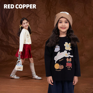 redcopper童装女童2025新款秋冬季长袖T恤儿童洋气卡通印花上衣潮