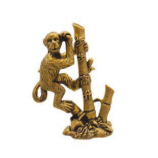 复古黄铜竹子猴子步步高升桌面摆件生肖本命年创意文玩茶宠工艺品