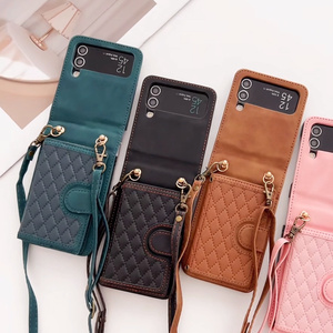 samsung z flip6 機殼case适用三星flip5手机壳皮质折叠屏手机保护套galaxyzflip4斜挎背带z3格纹外壳潮cover