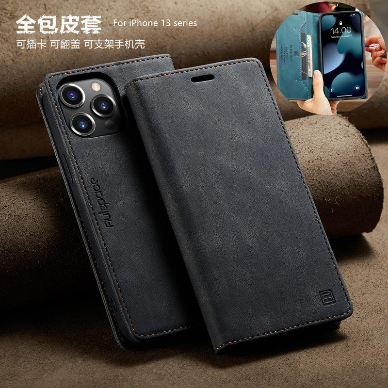 适用iPhone13promax手机壳插卡带翻盖苹果13por保护皮套mini新款5g商务男士壳phone wallet case full cover