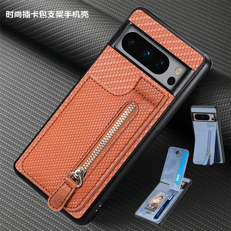 适用googlepixel8pro手機殼googlepixel7 case插卡包pixel6a手机壳谷歌pixel9皮质保护套创意支架phone cover