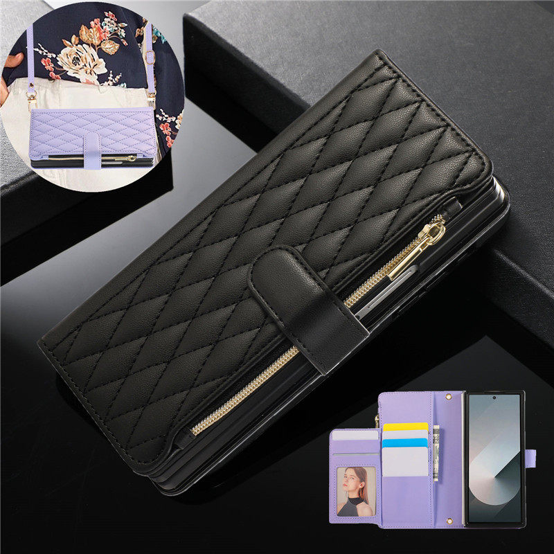 适用samsung z fold6 phone case三星zfold5手机壳可放卡包zfold4折叠fold3手機殼皮套斜挎绳card full cover