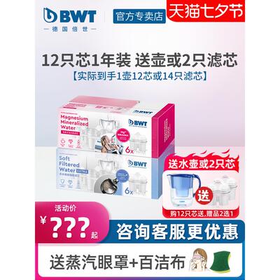 bwt滤水壶滤芯家用去水垢镁离子锌加镁过滤净水器倍世净水壶滤芯