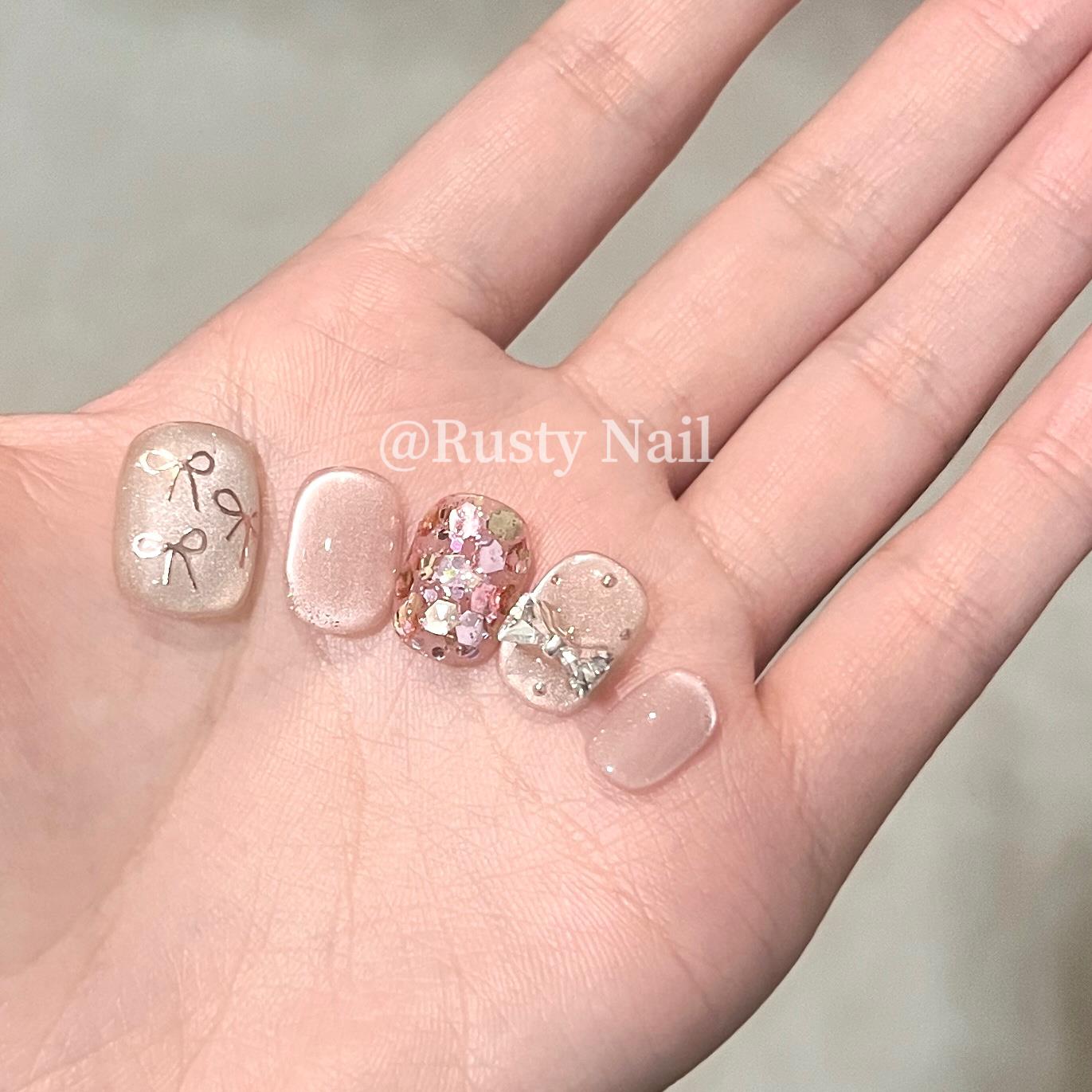 【miu系少女】纯欲公主波点蝴蝶结手工穿戴甲豆豆甲猫眼美甲贴片