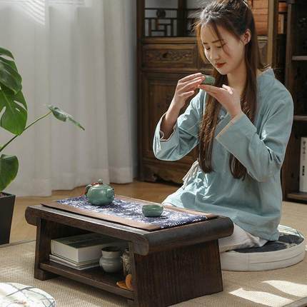 实木飘窗小桌子炕几家用可折叠插板桌阳台茶桌实木矮桌榻榻米茶几