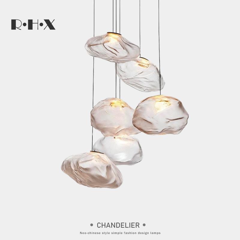 后现代轻奢玻璃云朵吊灯设计感中空挑空客餐厅吧台楼梯长线艺术灯