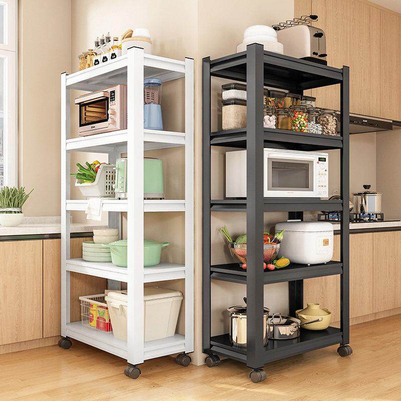 可移动厨房置物架落地多层收纳层架微波炉烤箱储物带轮子家用铁架