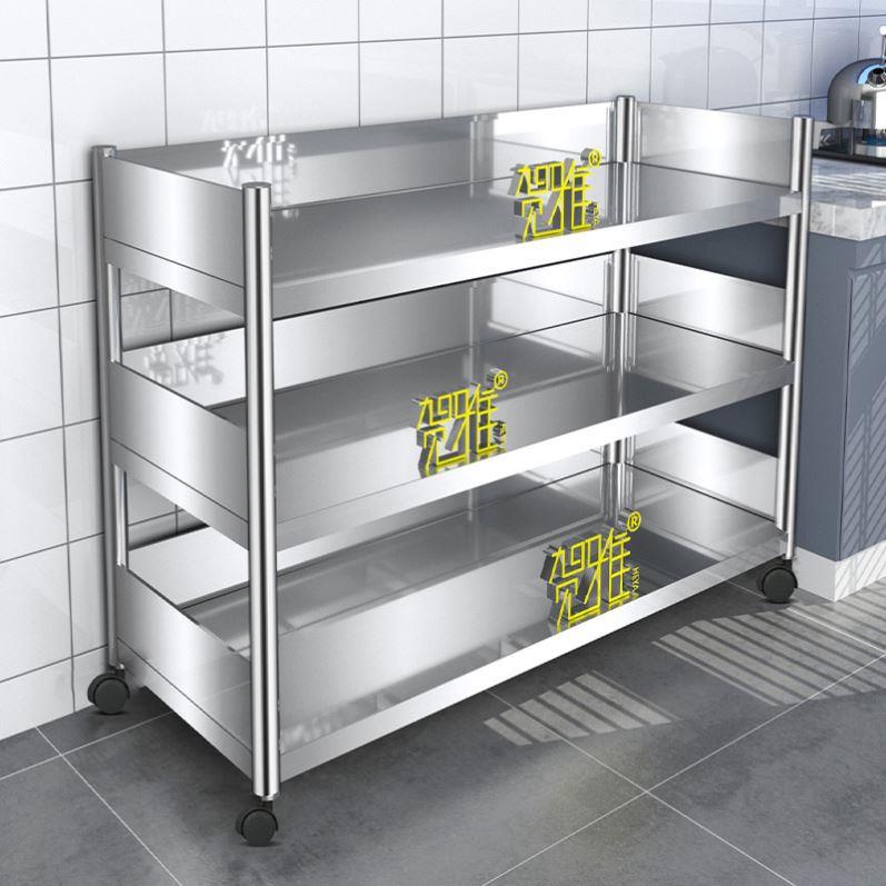 新疆包邮新款不锈钢围挡厨房置物架多功能家用微波炉烤箱移动储物