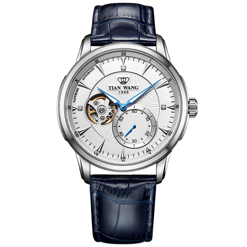 【专柜款】天王表轮时代系列男表皮带镂空机械表5963