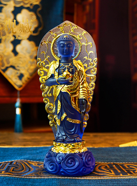 仿琉璃贴金药师佛站像保平安摆件