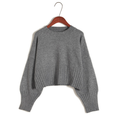 宽松圆领针织衫套头打底毛衣