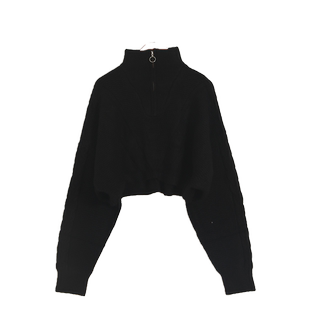 拉链高领毛衣女超短款套头蝙蝠衫时尚外套秋冬新款露肚脐时髦女装