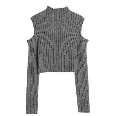 修身风小露香肩高腰短款性感毛衣