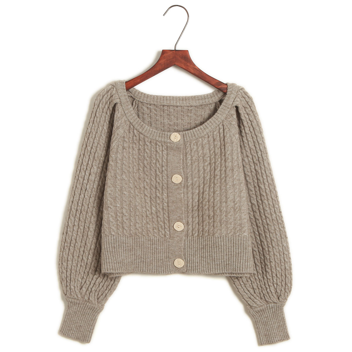 圆领麻花灯笼袖外套早秋短款毛衣