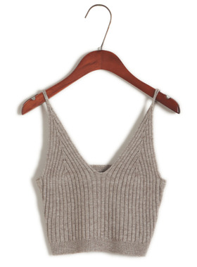 黑色秋季内搭V领针织小吊带超短款打底设计感小众上衣潮纯色背心