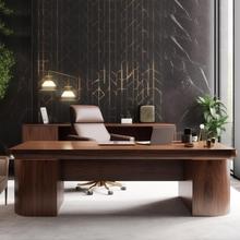 新中式北美黑胡桃木办公桌老板桌实木大班台董事长总裁办公室家具