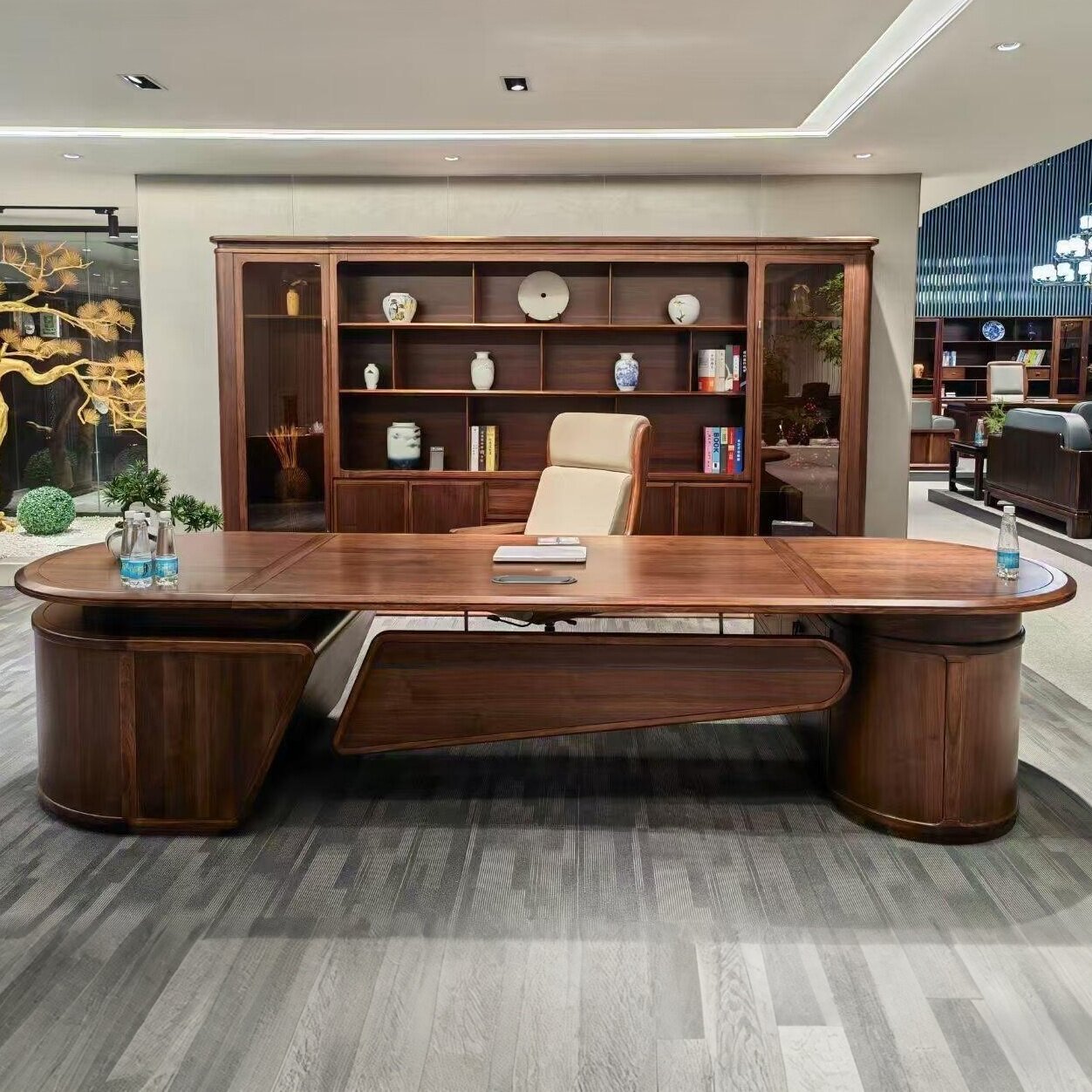新中式老板办公桌椅组合高端总裁桌办公室北美黑胡桃木大班台定制,商业/办公家具,大班台/主管桌,淘宝优惠券,粉丝福利购,淘宝优惠卷