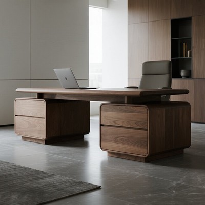 老板办公桌椅组合现代新中式北美黑胡桃木大班台总裁桌办公室定制