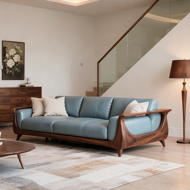 新中式北美黑胡桃直排实木沙发