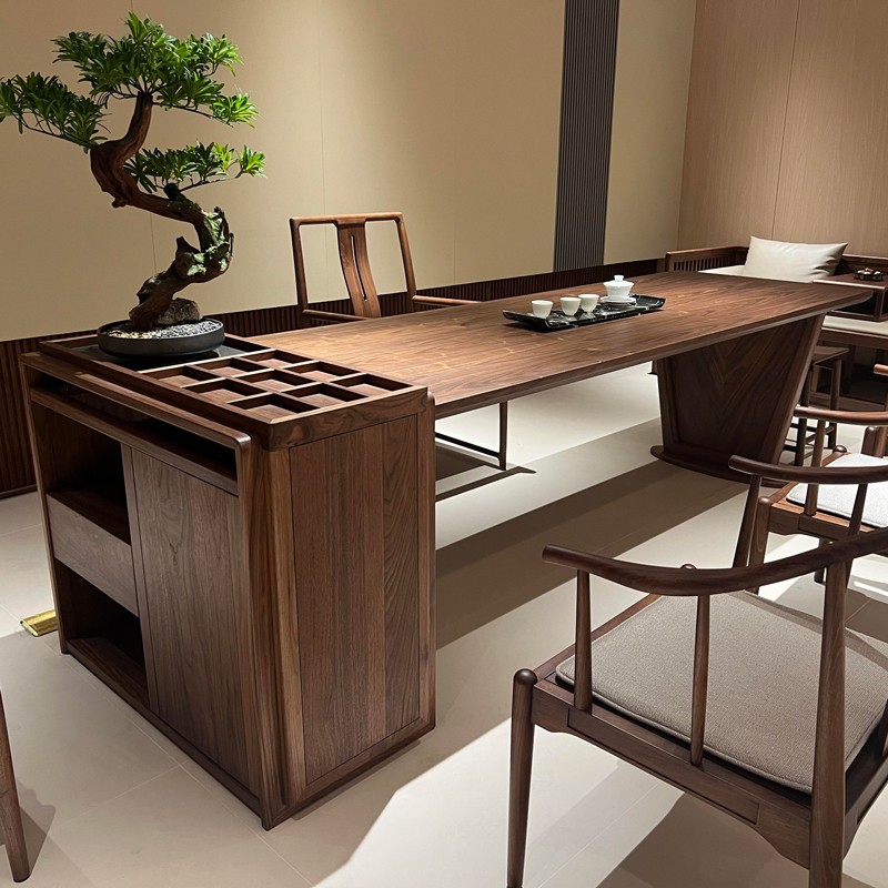 新中式复古白蜡木黑胡桃茶桌