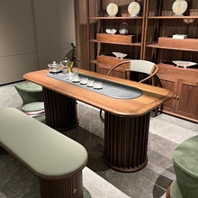 新中式北美黑胡桃木茶桌椅高端家用禅意实木茶台办公茶室家具定制