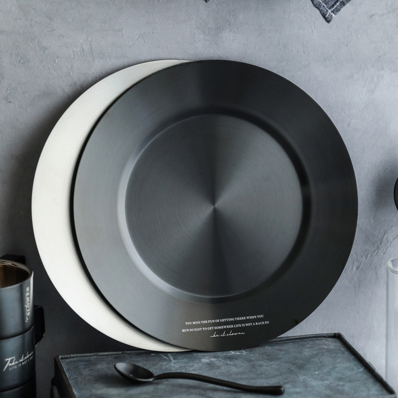骨盘菜盘不锈钢家用圆盘工业风