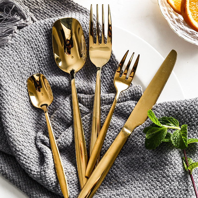 石径居欧式不锈钢电镀金刀叉勺西餐高档家用餐具美食摆拍摄影道具