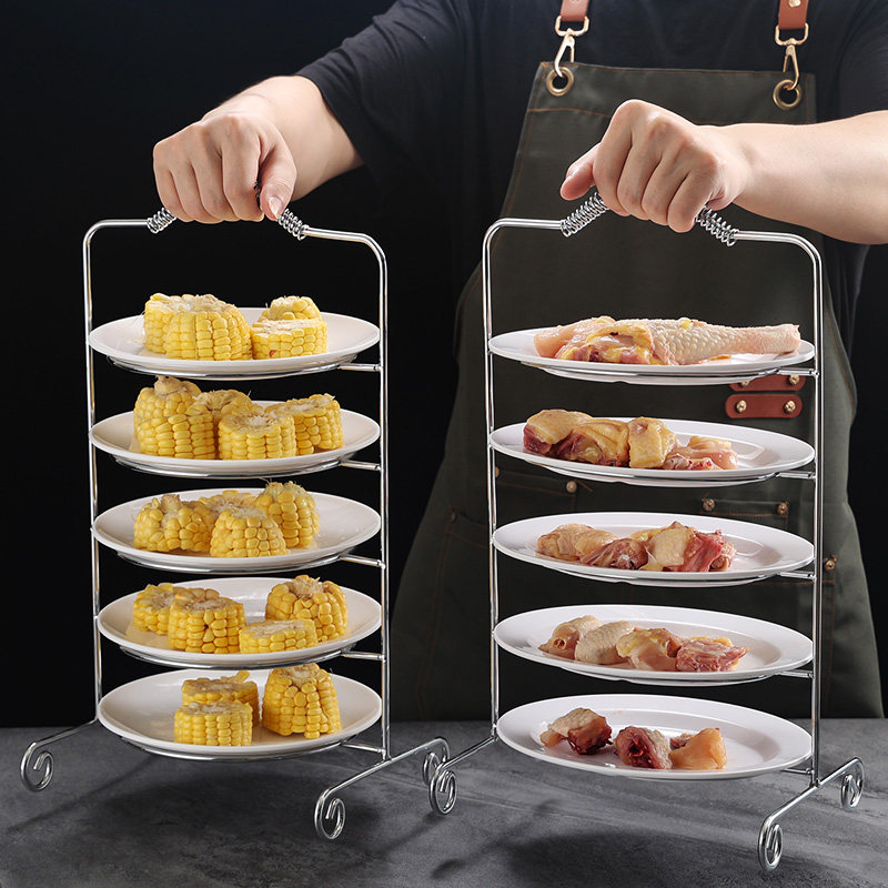 椭圆形不锈钢圆形多层盘架鸡煲店专用盘子架脆皮鸡架子牛肉火锅架