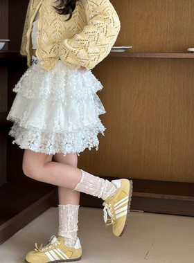 女童半身裙夏装2026新款夏季蛋糕裙白色蕾丝公主裙子亲子装