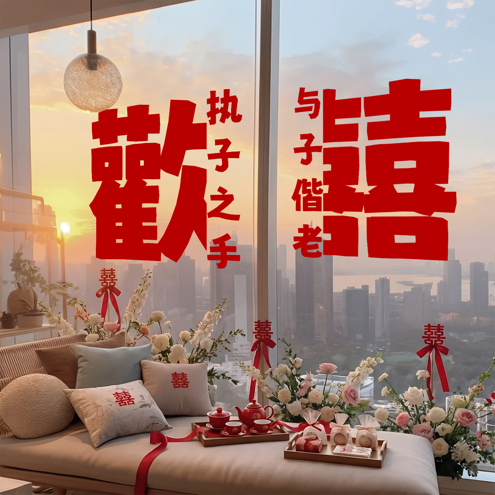 结婚喜字窗花静电贴新房窗户玻璃窗贴纸婚房布置婚车装饰囍字窗贴